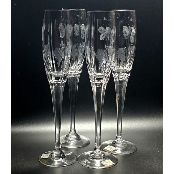 4 Mikasa Bacchus Champagne Flutes 10.7" fine crystal grape vine cut glass elegan - Picture 10 of 10